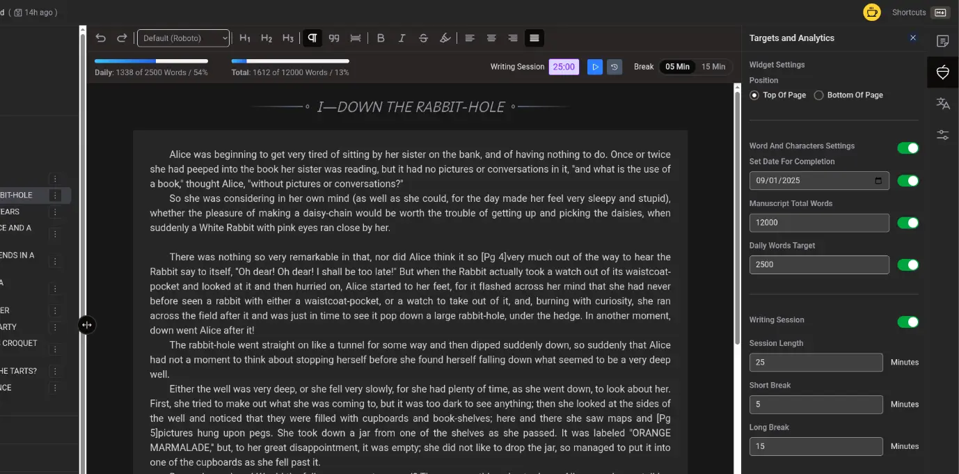 밝은 모드, 어두운 모드—원하는 환경에서 집필하세요.