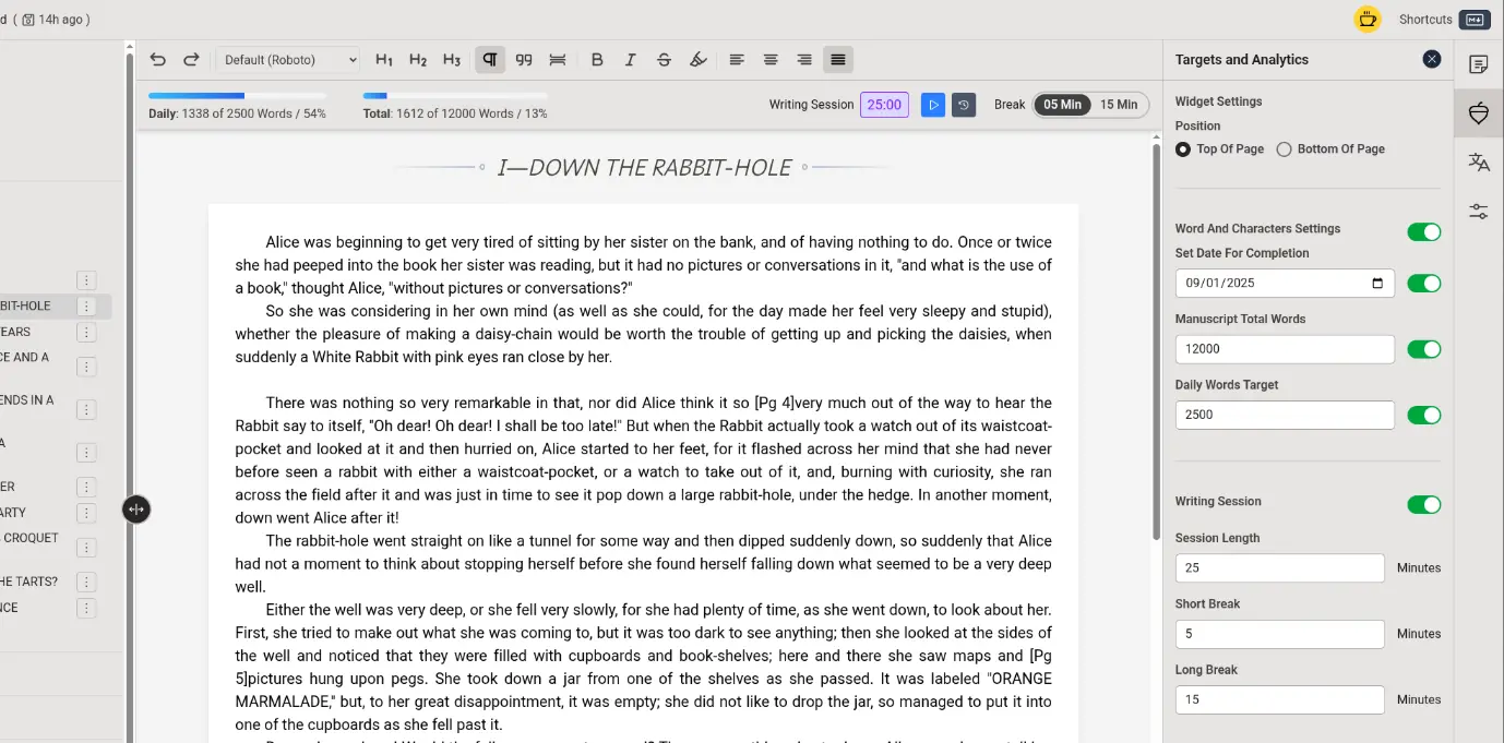 밝은 모드, 어두운 모드—원하는 환경에서 집필하세요.